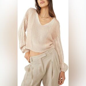 Free People When it Rains V-Neck Sweater Toast Combo